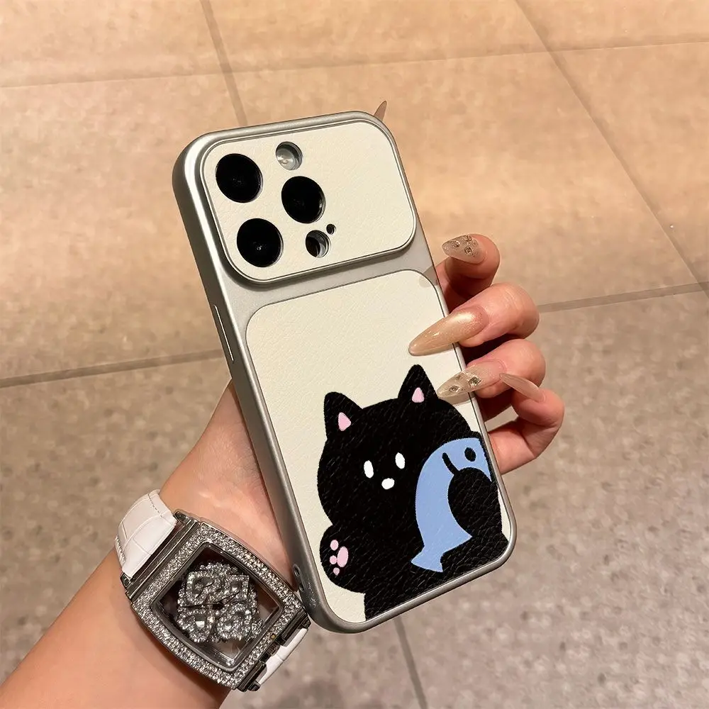 Black cat leather Phone Case For samsung galaxy s26 s26ultra s25 s25plus s24 s24fe s23fe s26edge s22 s24ultra s21fe s21plus