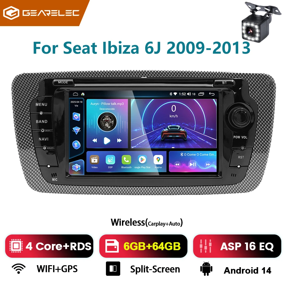Autoradio 7 inch IPS touchscreen draadloze Carplay Android Auto bedraad voor Seat Ibiza 6j 2009-2013 DSP GPS auto multimedia speler
