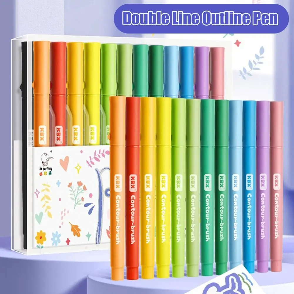 스크랩북 페인팅용 이중선 윤곽 펜, 쓰기 그리기 도구, DIY 그래피티 하이라이터 아트 마커 펜, 8 색, 12/24 색