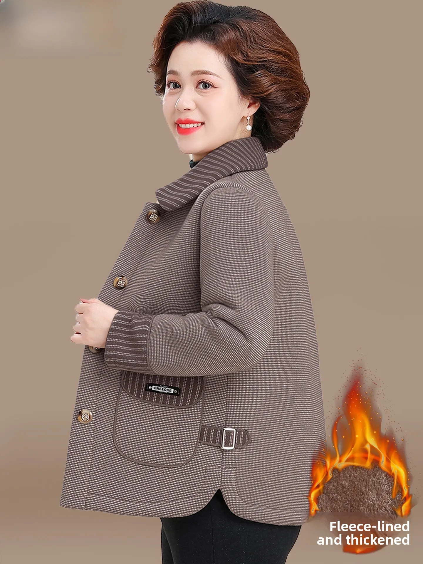 

Sli Winter Woolen Coat for Older Women Thiened Fce Lined Large Coat Korean Sle Casual Faion Outerwear Coat