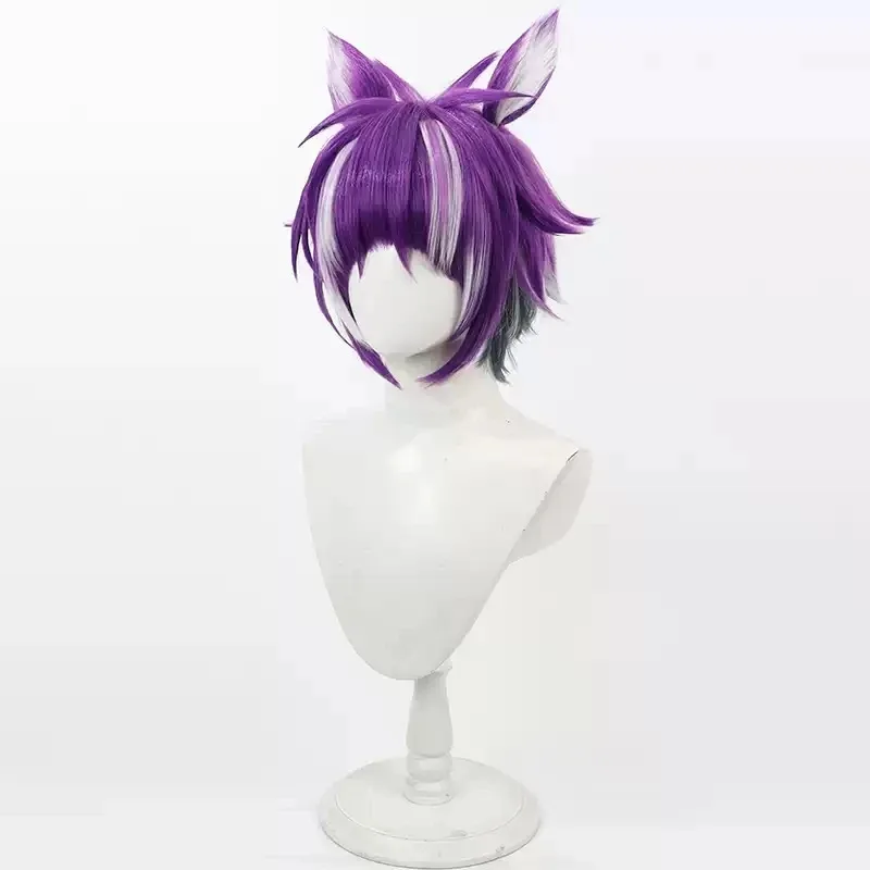 2025 aaa Game Twisted Wonderland Cheshire Cat Cosplay Wig with Ears Short Heat Resistant Synthetic Hair Halloween Party Role Pla