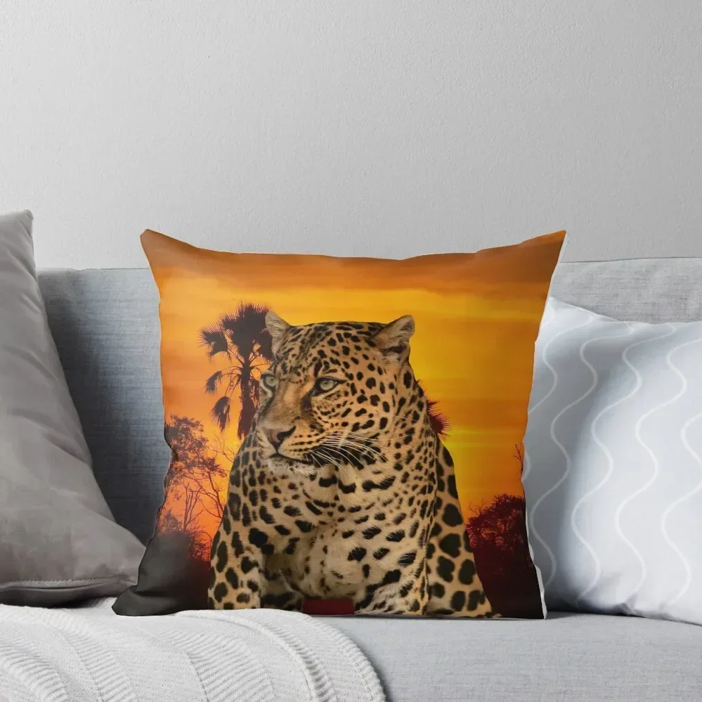 Leopard and Sunset Throw Pillow Room decorating items Sofa Cushions Cover Sitting Cushion pillow