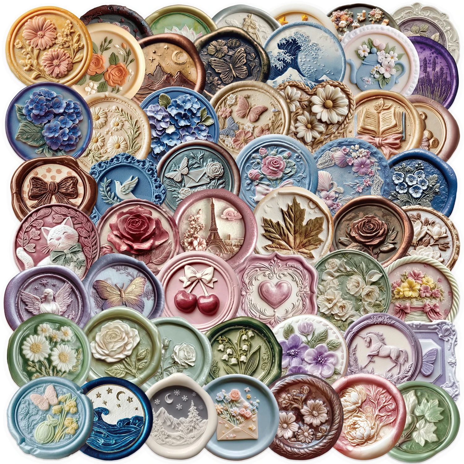 

52PCS Cute Food Flowers 3D Embossed Stickers Transparent PET Relief Waterproof Vinyl Decals for Phone Laptop Skateboard Notebook