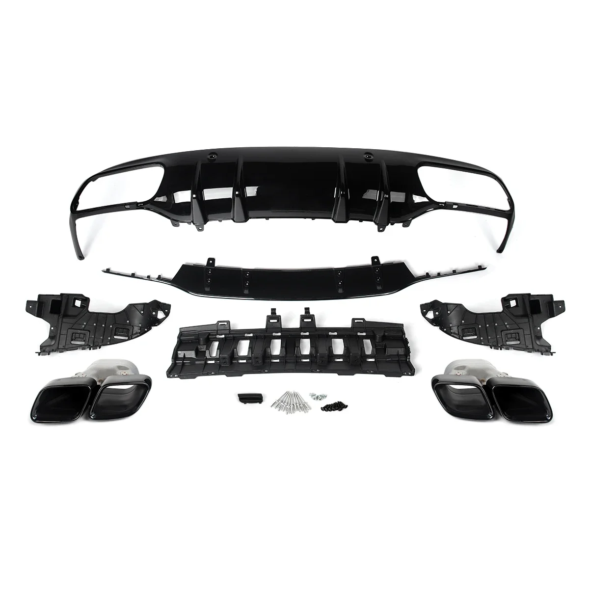 Magickit Rear Diffuser with Exhaust Tips for Mercedes Benz C Class C205 A205 Coupe 2015-2018 C63 Style Rear Bumper Diffuser Lip