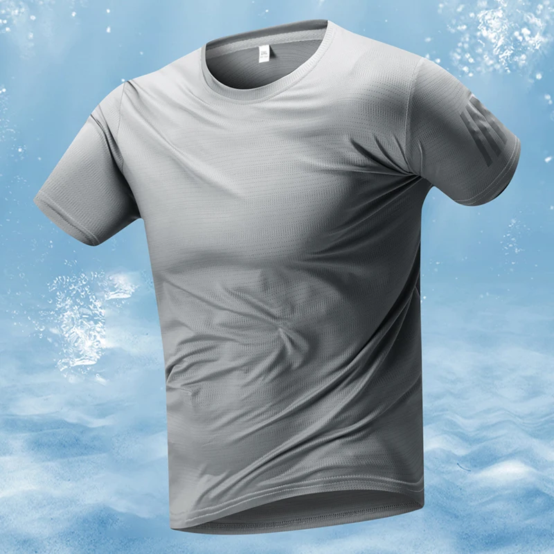 Men's new summer sports fitness tide flow rate dry T-shirt ultra-thin breathable loose leisure personality running short sleeve