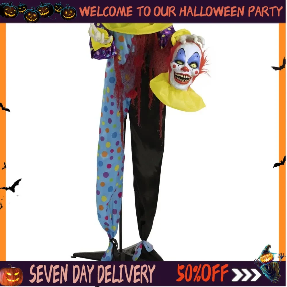 

Halloween Size Scary Talking Clown Animatronic with Touch Activated Lights and Sounds Battery Operated Indoor Covered Outdoor