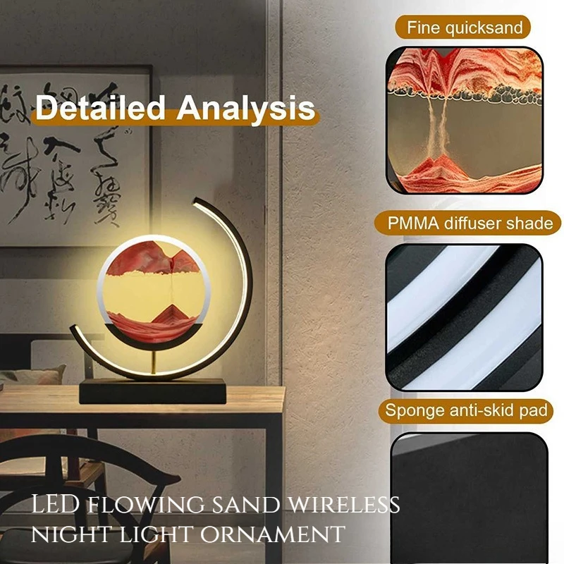 2026 LED Flowing Sand Wireless Night Light Emitting Sculpture Decorative Item for Home Atmosphere Art Piece Home Decor