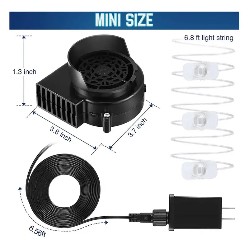 منفاخ مروحة بديل AA05 2X، منفاخ هواء صغير 12 فولت 0.8 أمبير مع 3 أوتار إضاءة LED للمطاطية الداخلية والخارجية بقابس أمريكي #6