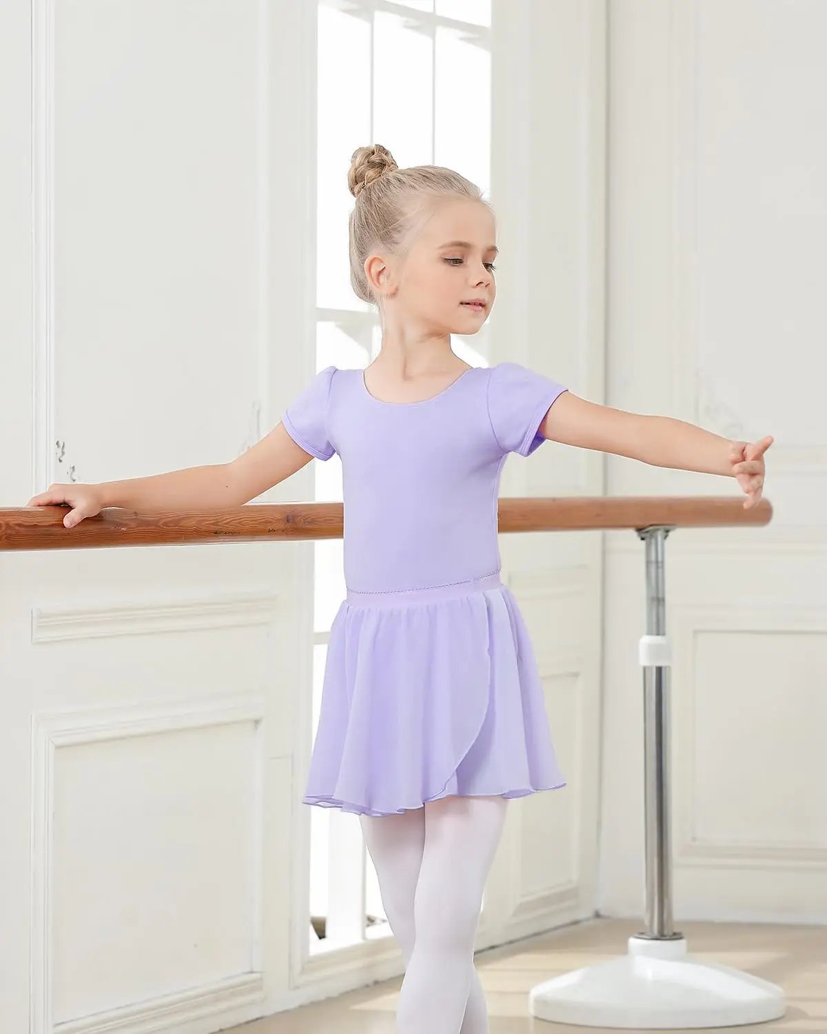 Confezione da 2 abiti da balletto per ragazze, costume da ginnastica a maniche corte per bambini con gonna lucida rimovibile, set di abbigliamento da ballo per balletto per bambini