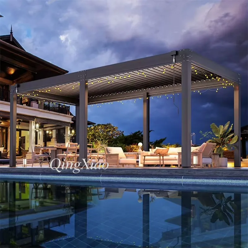 Aluminum Louvered Pergola Outdoor Garden Patio Gazebo Shelter Waterproof Custom Size Backyard Leisure Terrace Structure
