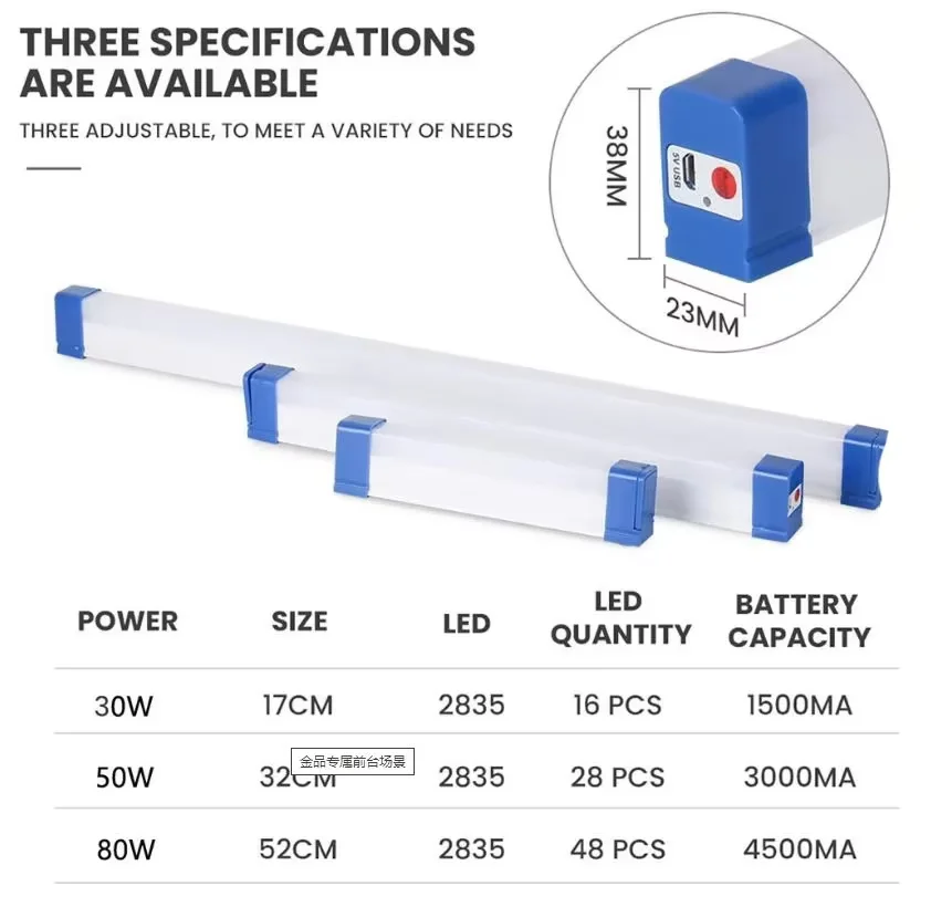 30W 50W 80W LED Light Tube T5 USB Rechargeable Magnetic Portable Emergency Camping Lamp Outdoor Light Night Market Light DC 5V