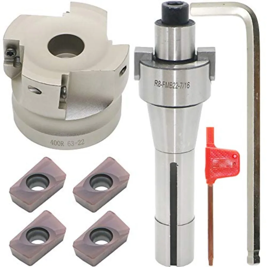 

Face Milling Cutter Holder 90 Deg 400R 63-22+R8-FMB22-7/16+APMT1604 Hard Alloy Blade+8mm Spanner+T15 Spanner Used for Fough Mac