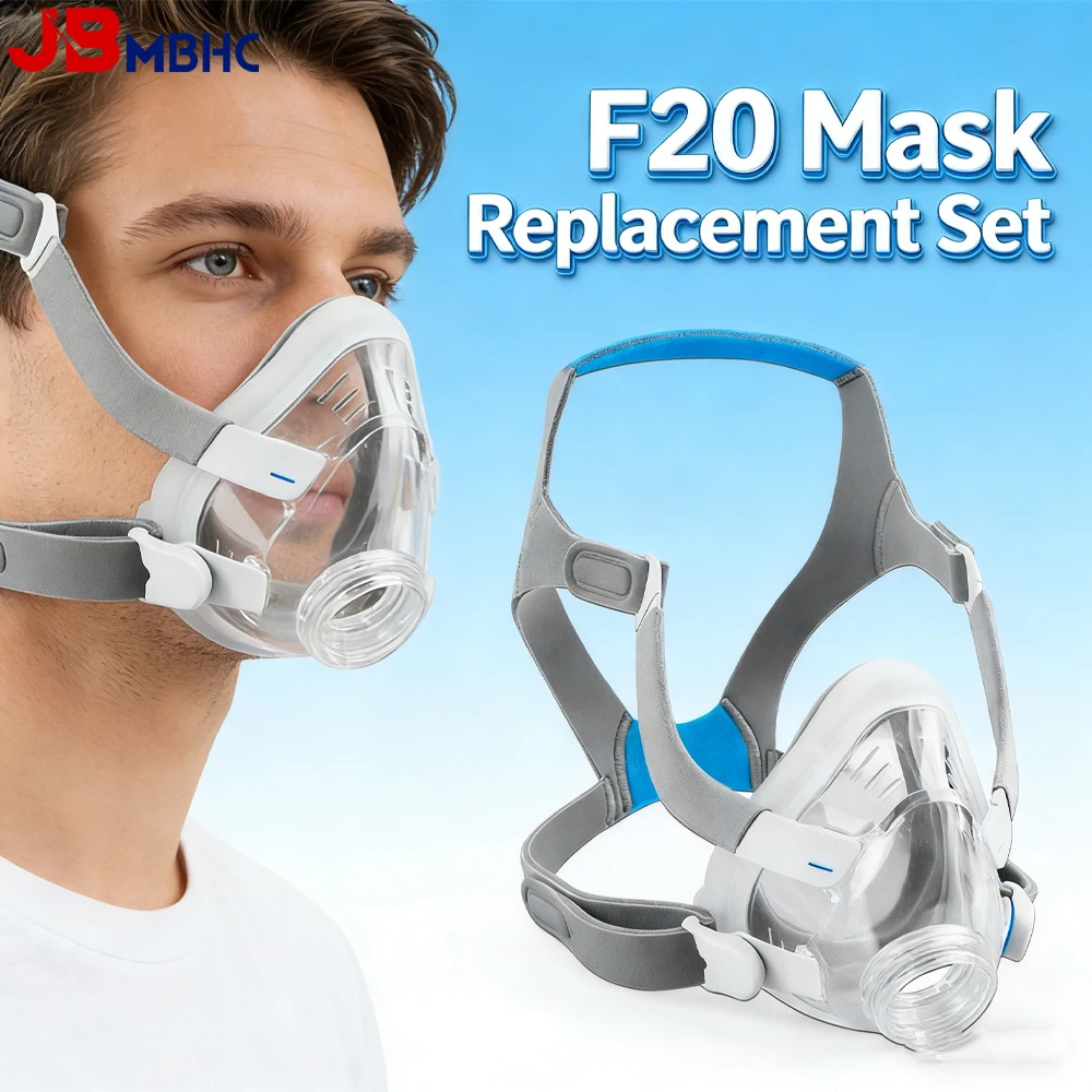 Memory Foam Replacement Set for AirFit F20 Full Face Mask - Complete Kit with Headgear, Frame, Clips and Essential CPAP Supplies