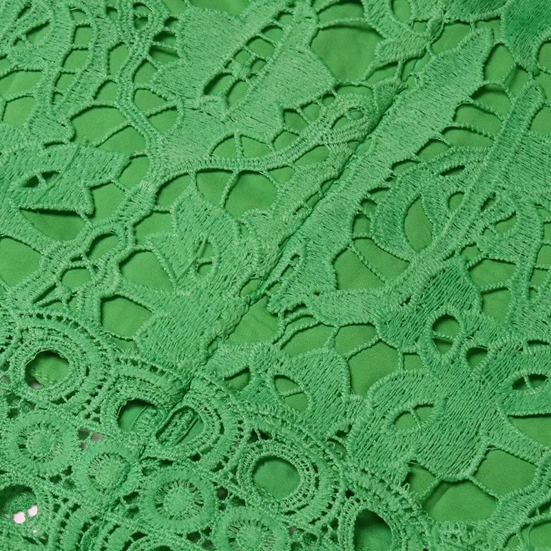 French Elegant Holiday Flower Embroidery Lace Midi Dress Women Lantern Long Sleeve Stand Hollow Out Crochet Party Vestidos