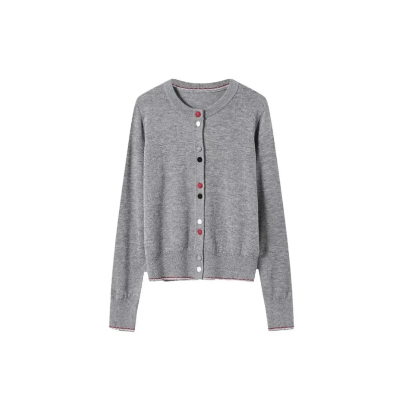 

Женский красочный вязаный шерстяной кардиган на пуговицах, весенний однобортный свитер с круглым вырезом и длинными рукавами, топы