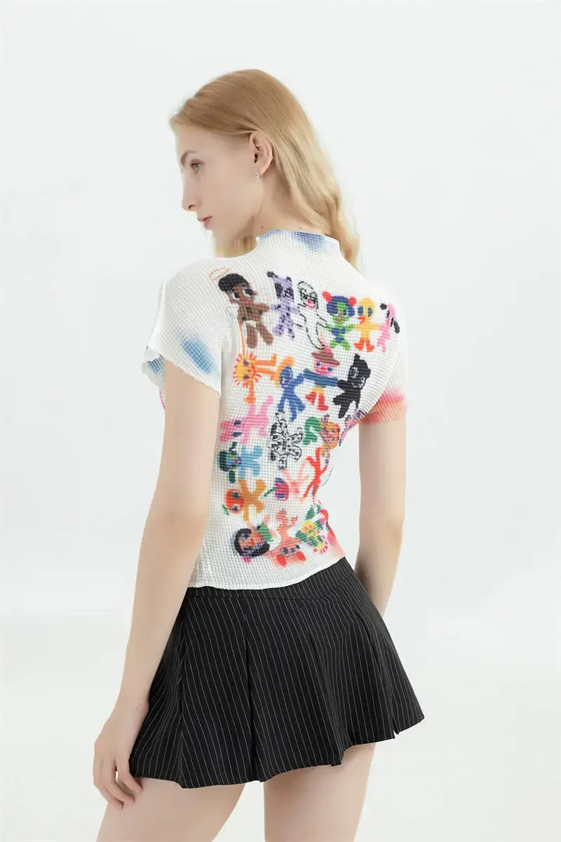 Frauen T-shirt Harajuku Koreanische Y2k Grafik Druck Kurzarm T Top Kleidung Mode Vintage Streetwear Oansatz T-shirts Sommer – Detail 3