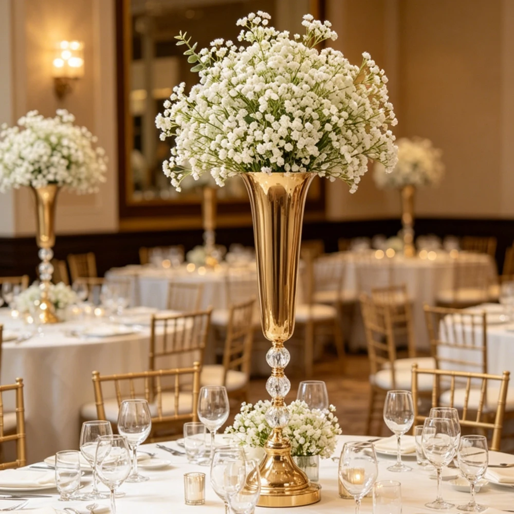 golden flower vase artificial flower set for wedding venue table decoration, entrance sign, decorative item, high-end artificial