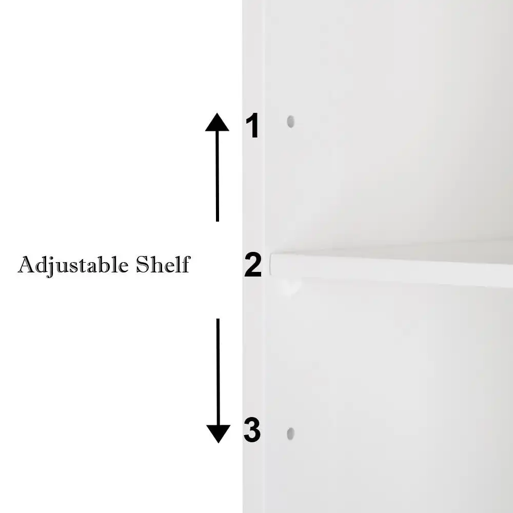 White Wooden 2 Door Bathroom Cabinet Storage with 3 Shelves Free Standing
