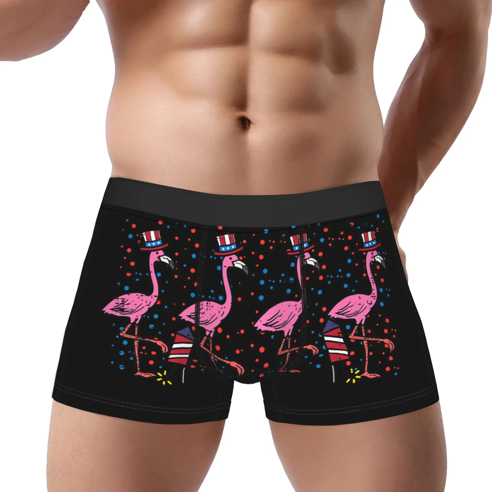 Flamingos Independence Day Patriotic Memorial Day Underpants Homme Panties Men's Underwear Print Shorts Boxer Briefs