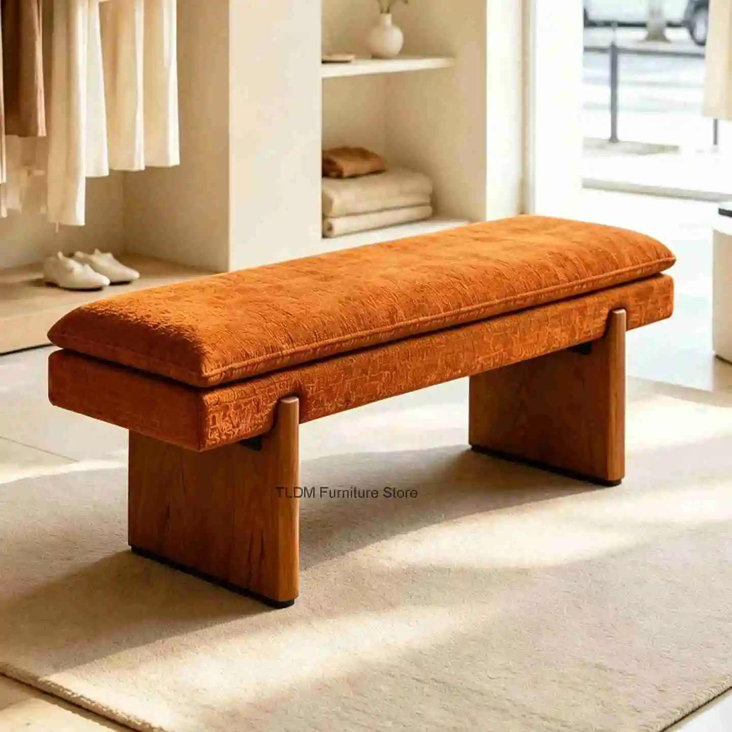 End Upholstered Long Bench, Room, Stool Bed for Bench, Dining Clothing Entryway Fitting Shoe Changing Stool