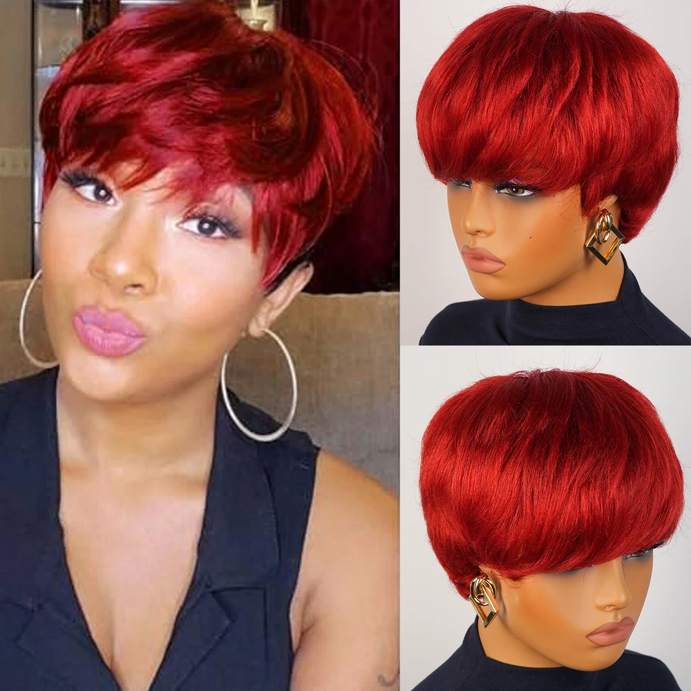 شعر طبيعي مفرود الباروكات قصيرة عابث قطع شعر مستعار أحمر اللون قبل قطعها البرازيلي شعر ريمي آلة صنع قبعة لا ذرف للنساء