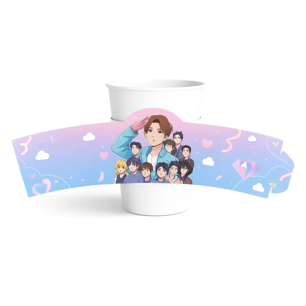 Hot Sale Customized Paper Semicircle Cupsleeve One Cut Line  Logo Kpop Idol Birthday Gifts
