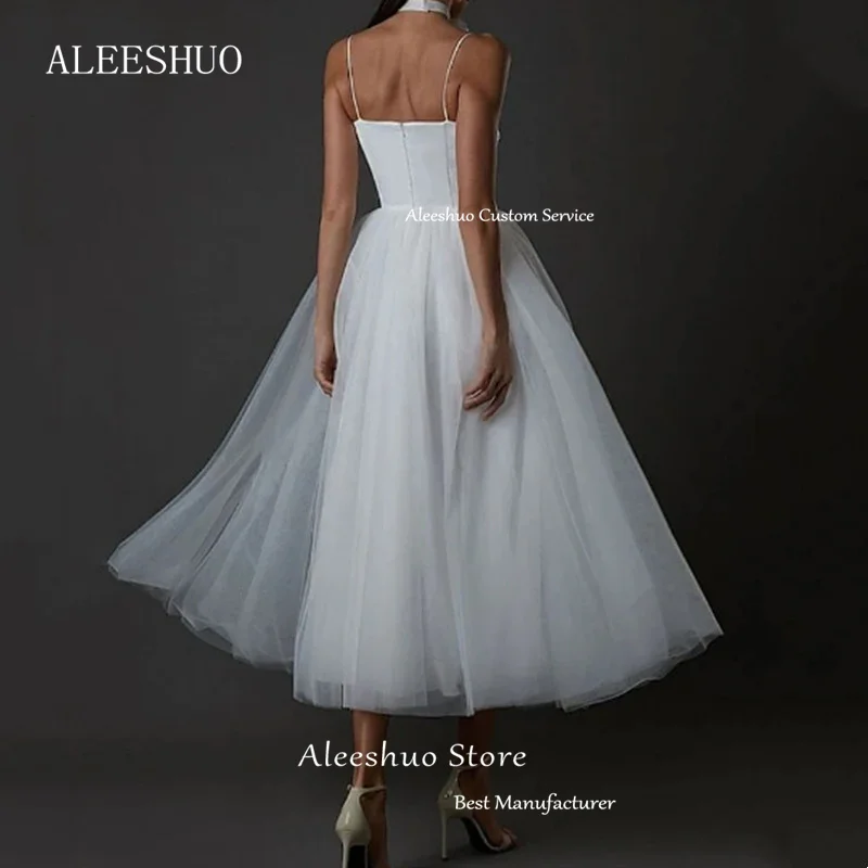 Aleeshuo Modern A-Line Prom Dresses Sweetheart Spaghetti Strap Evening Dress Backless Ankle-Length Pleated Cocktail Party