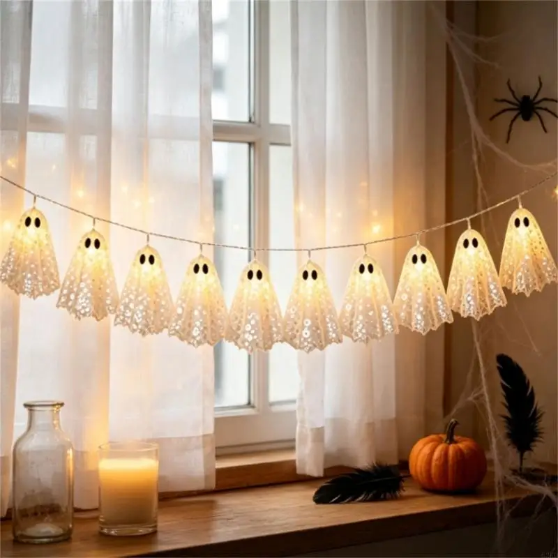 62KD Halloween Figure Light Set with 10 Hanging Figures, Soft Yellow Light for Railings, Photo Corners, Curtains and Gift Tables