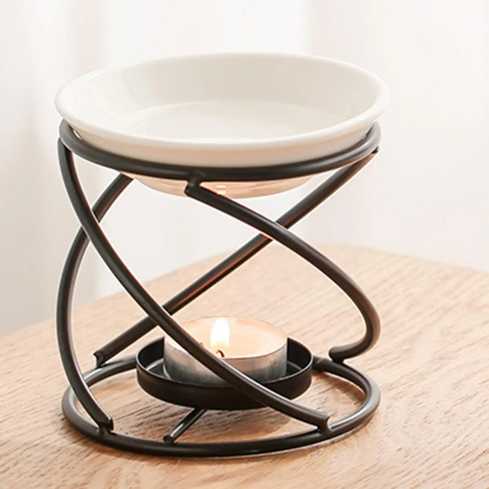Metal Essential Oil Burner Tealight Ceramic Warmer for Fragrance Diffuser Living Room Decor