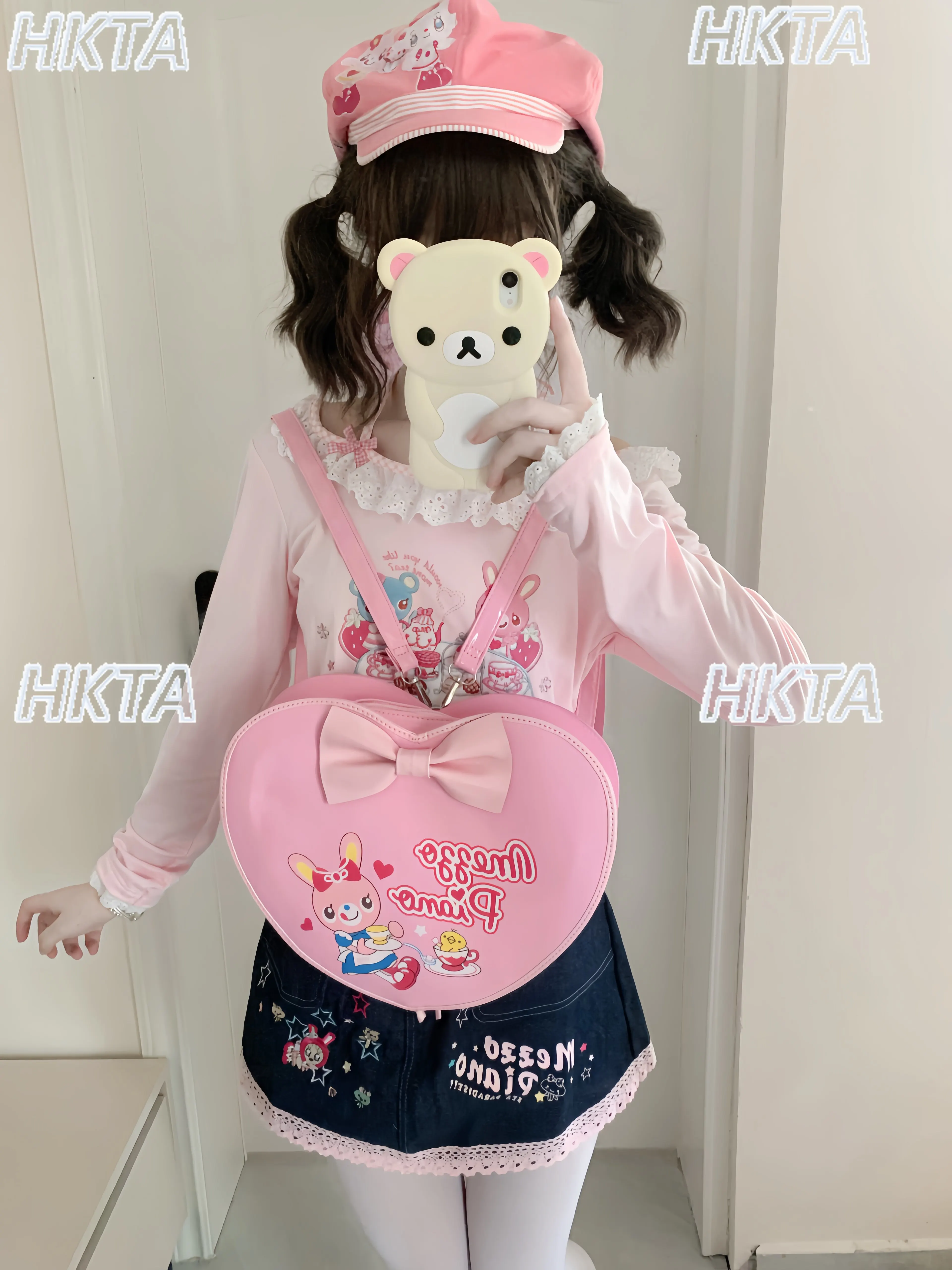 

Original Japanese Cute Piano Rabbit Pu Leather Backpack Women Original Japanese Cute Heart Bags Sweet Girls Student Backpacks