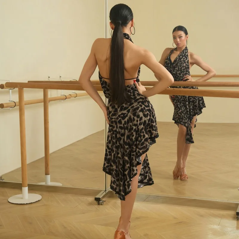 

customized ZYM Dress with neck hanging big backless Latin dance suit practice outfit elegant big swing skirt 26045
