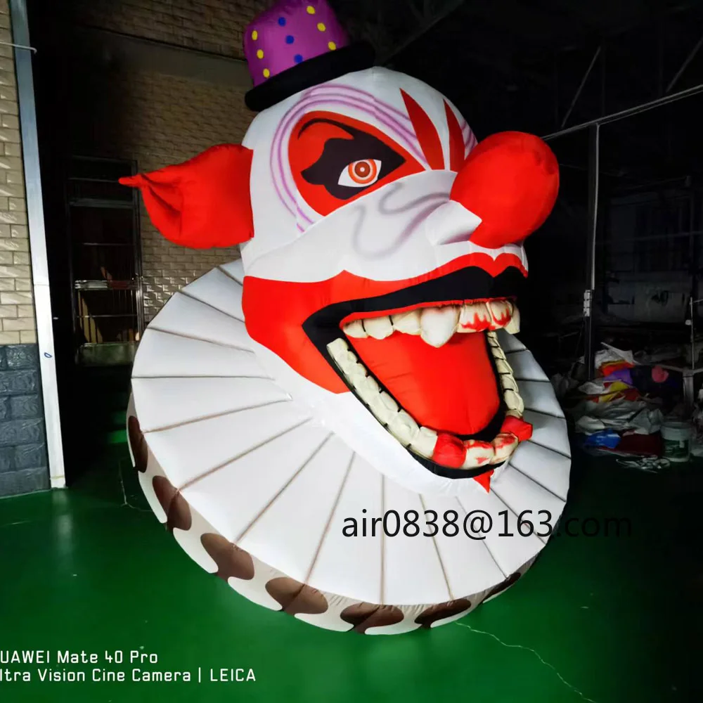 Gran oferta, cara de payaso inflable gigante con luces Led, cabeza de payaso inflable aterradora para decoración de entrada de fiesta de Halloween