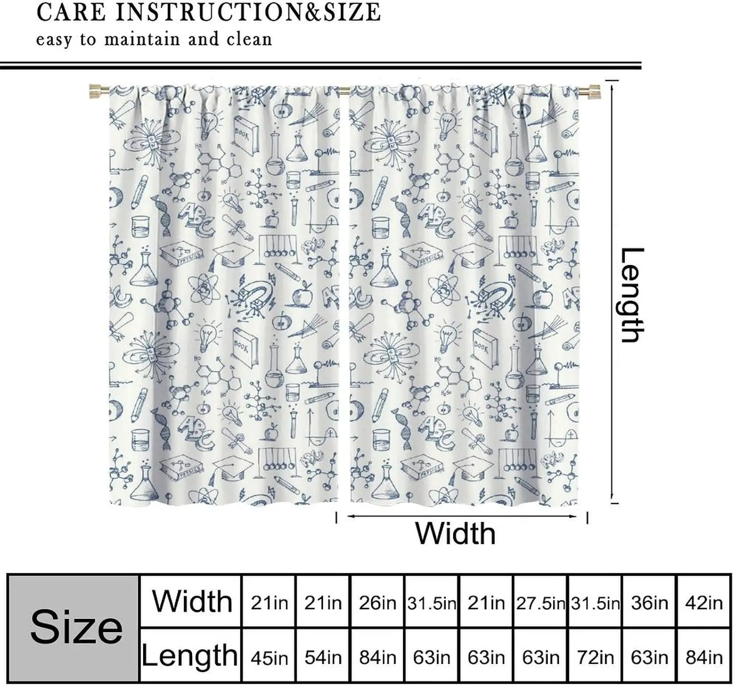 Chemistry Science Molecular Print Curtain Drapes Laboratory Decor Window Treatment Academic Style for Home University Education