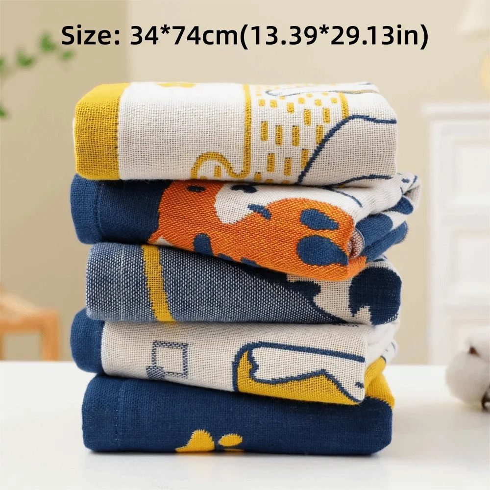 Cute Cartoon Cat Face Towels 34x74cm Soft Large Hand Towel 3 Layer Cotton Gauze Absorbent Kitchen Towel for Children