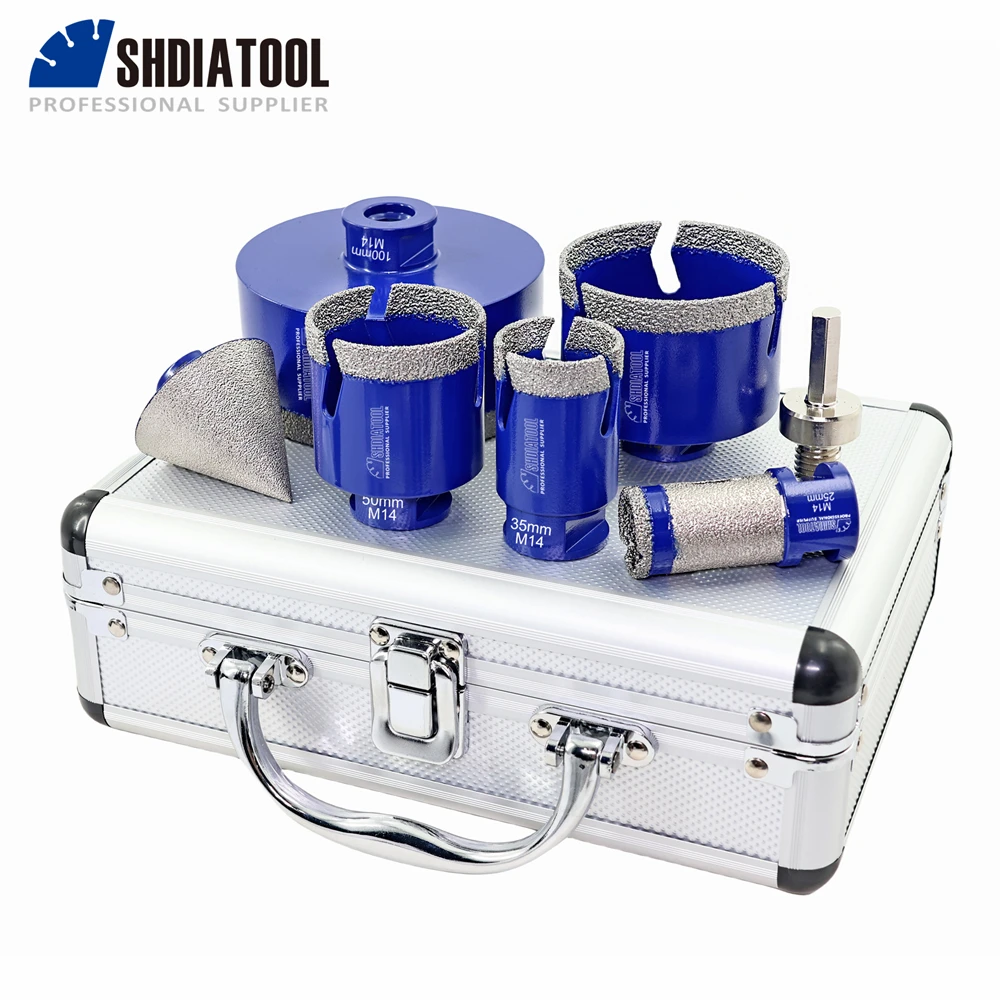 SHDIATOOL M14 Diamond Core Drill Chamfer Finger Bits Set Box Lightning Porcelain Tile Granite Marble Ceramic Hole Saw Shap Grind