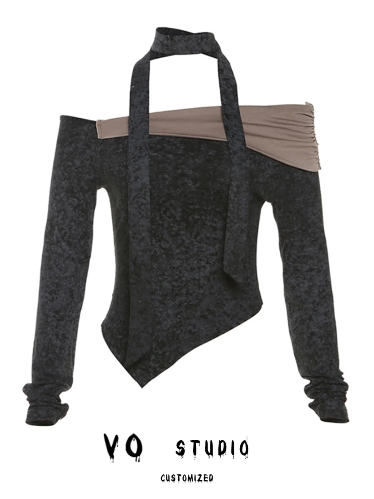 

Женская футболка с разрезом на шее, корейская футболка Y2k 90-х годов, Harajuku, винтажная уличная одежда 2000-х годов, эстетичная серая футболка с длинными рукавами, одежда