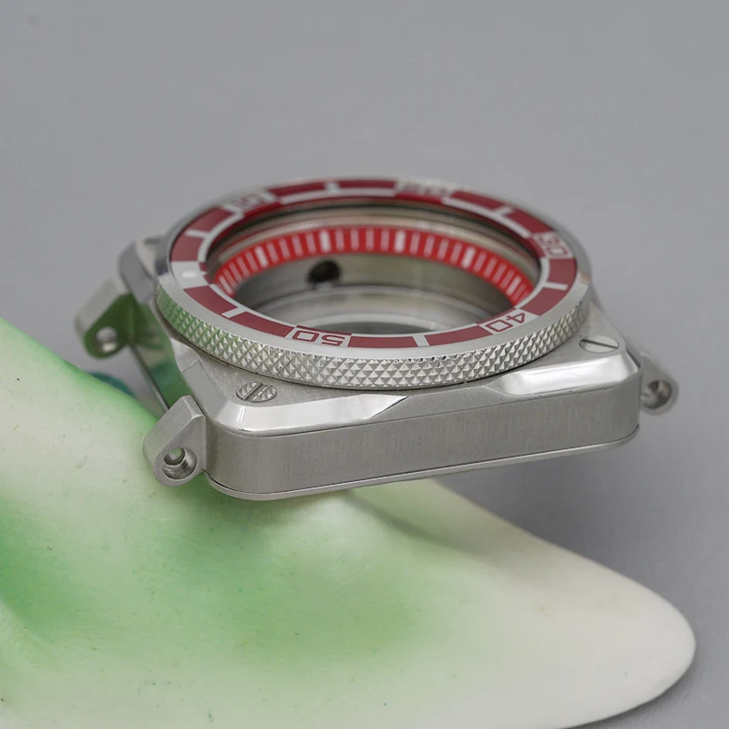 حافظة قمرة القيادة للطيار المربع مقاس 42 مم SKX007 مع حافظة NH35 من كريستال الياقوت متوافقة مع حركات NH35/NH36 قرص 28.5 مم