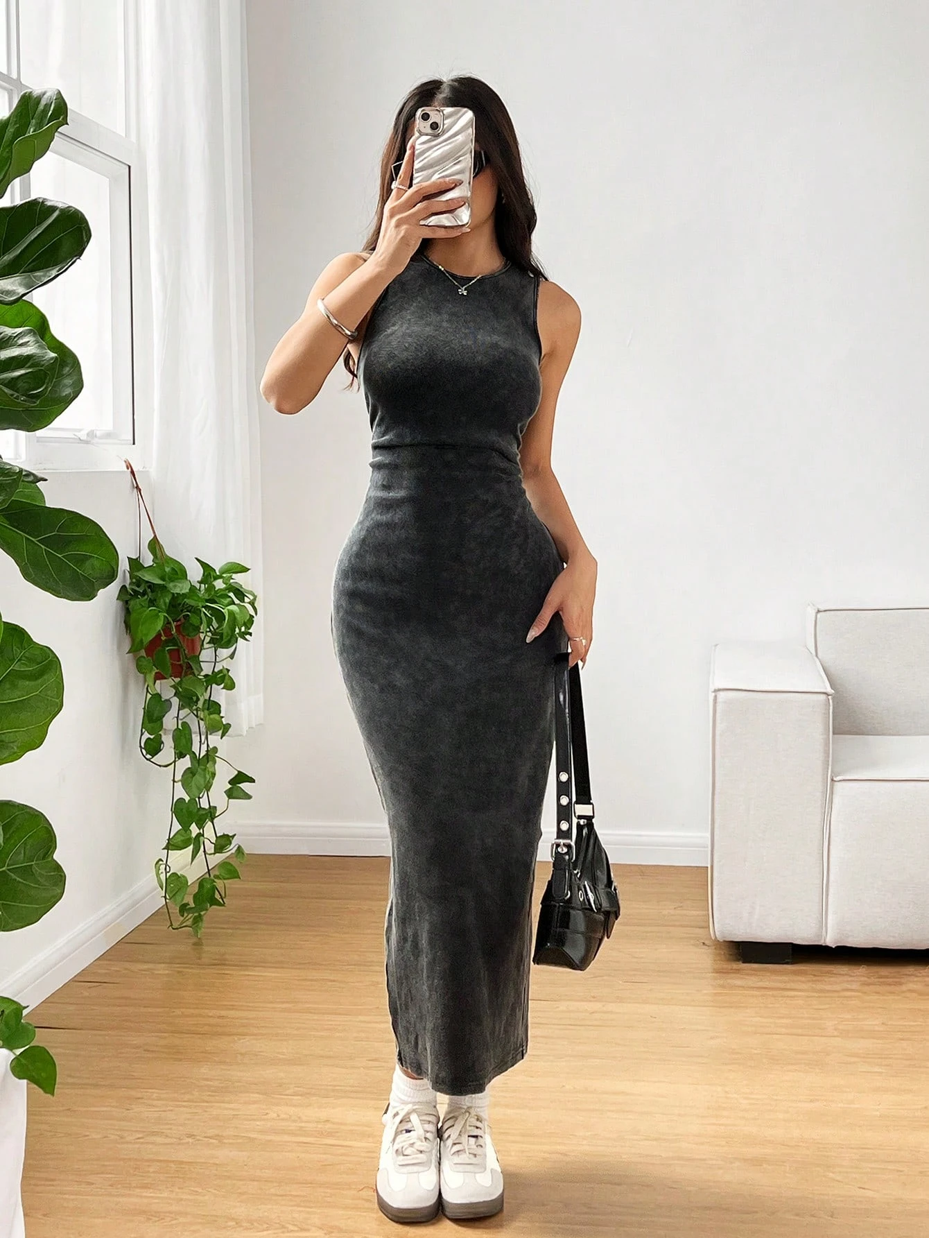 Women's Summer Round Neck Pleated Bodycon Casual Cami Dress,Holiday Outfits,Summer Dresses for Women