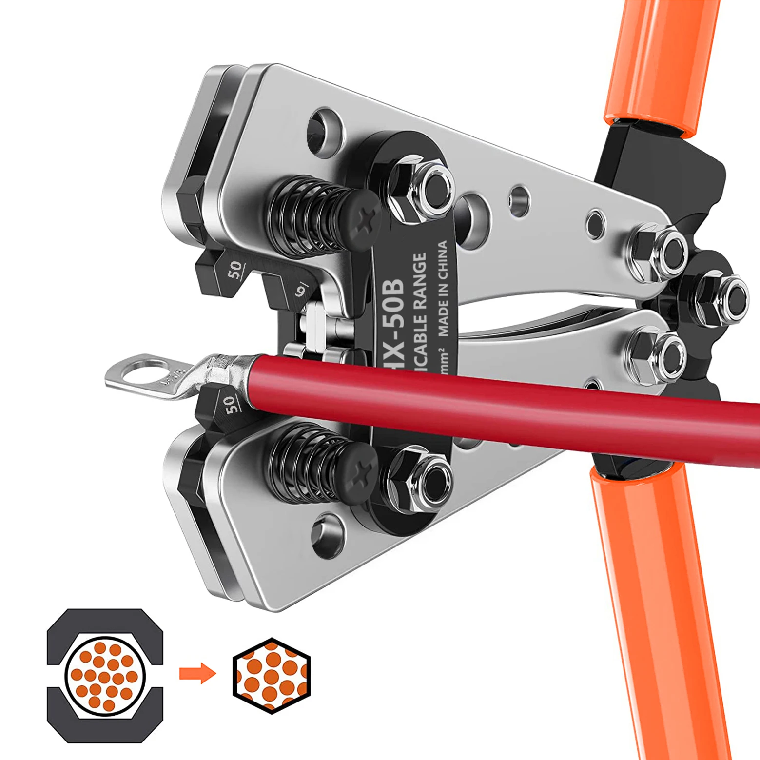 HX-50B Drahtcrimpzange 6-50mm²/AWG 10-1/0 Rohrklemmen-Crimper Sechskant-Crimpwerkzeug Batteriekabel-Ösenzange Handwerkzeug Crimpzange – Detail 2