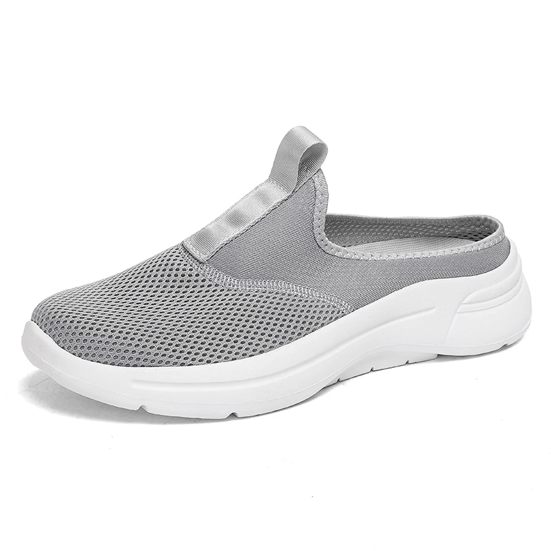 Men Casual Shoes Mesh Slip-On Solid Color Loafers Flat Slippers Summer Couple Shoes Half Slippers Plus Size Sandalias Zapatos