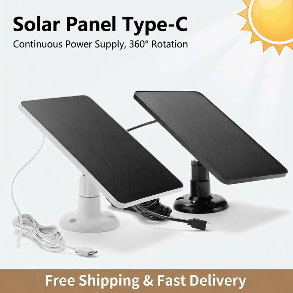 

360° Rotatable Bracket Type-C Solar Panel, IP67 Waterproof Weatherproof Solar Charger for Security Camera