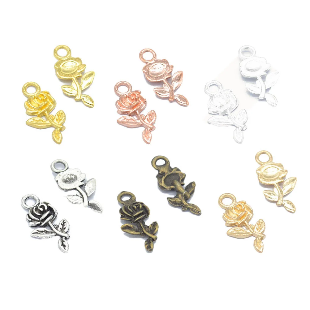 

100pcs Alloy Charms Pendants Rose Shape DIY Pendants for Bracelet Necklace Making (Golden and Rose Gold)