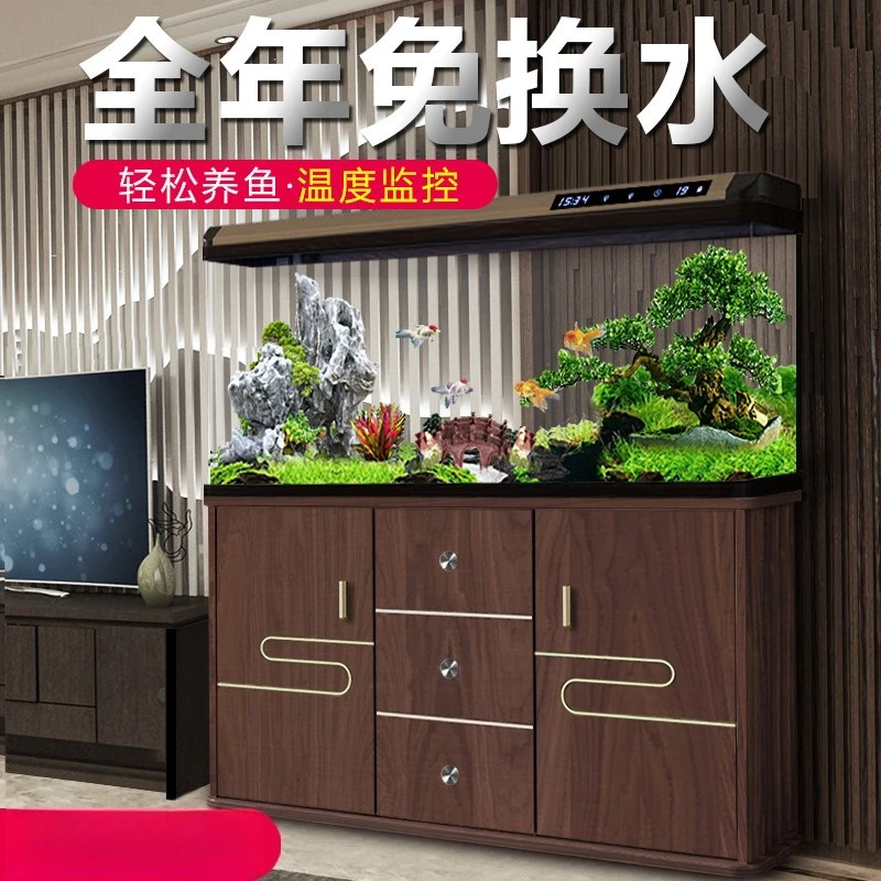 medium and small living room floor-to-ceiling household lazy ecological water-free glass goldfish tank with bottom cabinet