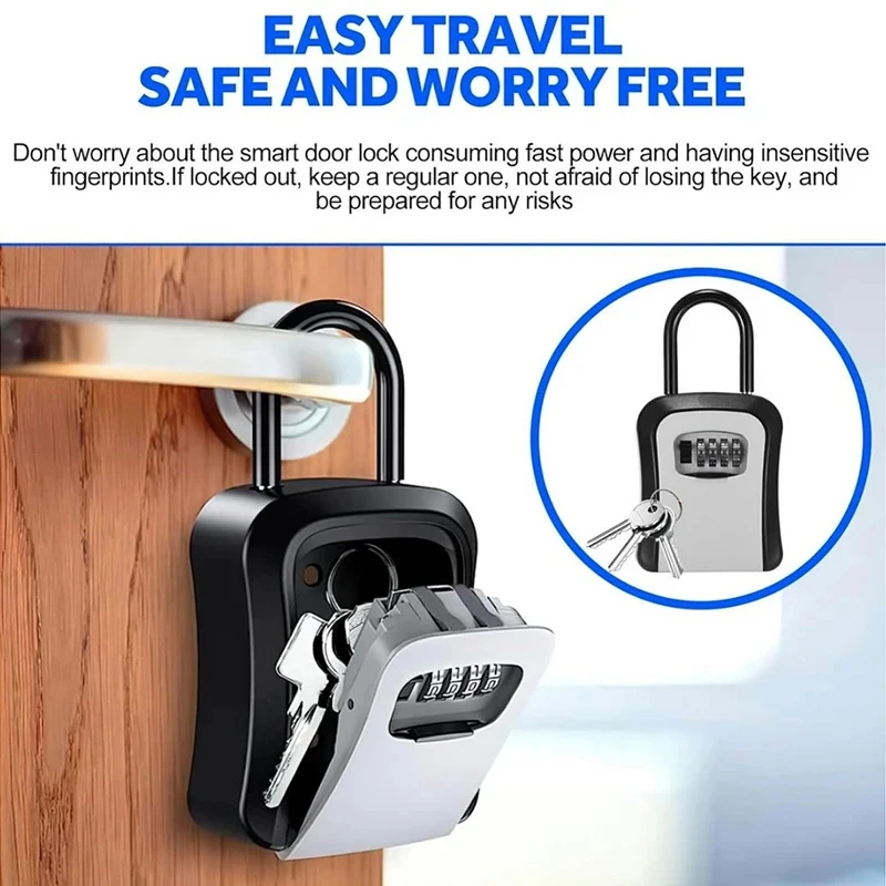 Steel Cable Combination Lock Key Box, Wall Mounted Key Storage with Code Lock, Portable Key Safe Box for Outdoor Vacation Home