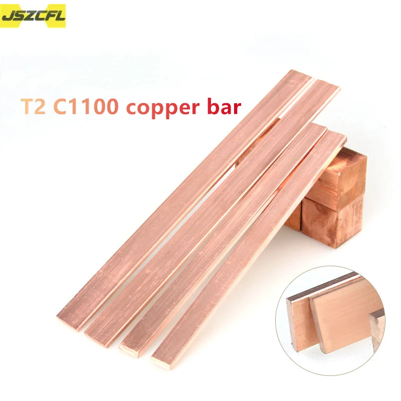 

2PC T2 C1100 oxygen free copper bar MY busbar grounding purple copper busbar for electronic industry Length 500mm
