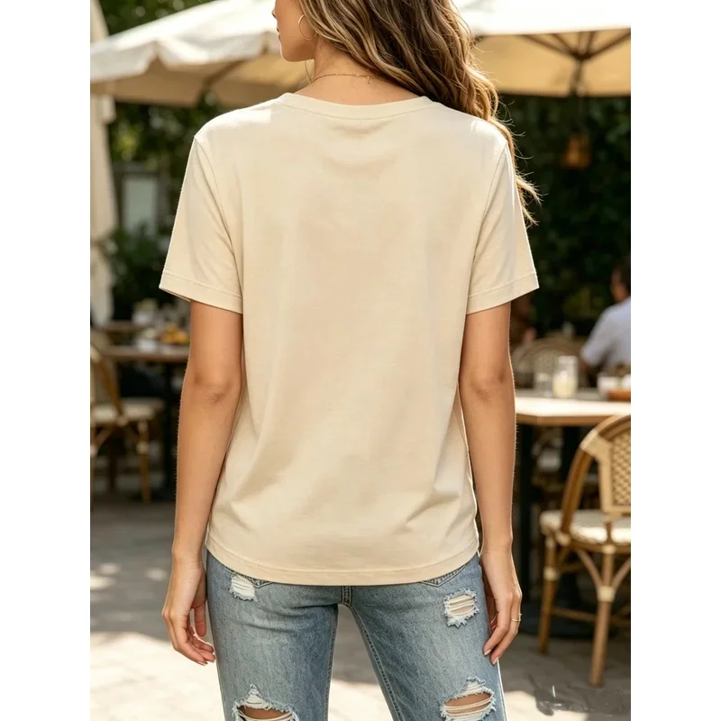 Loose Fit T-Shirt with Tiger and Leopard Print, V-Neck, Hip Hop Style, Retro, Casual, for Spring/Summer