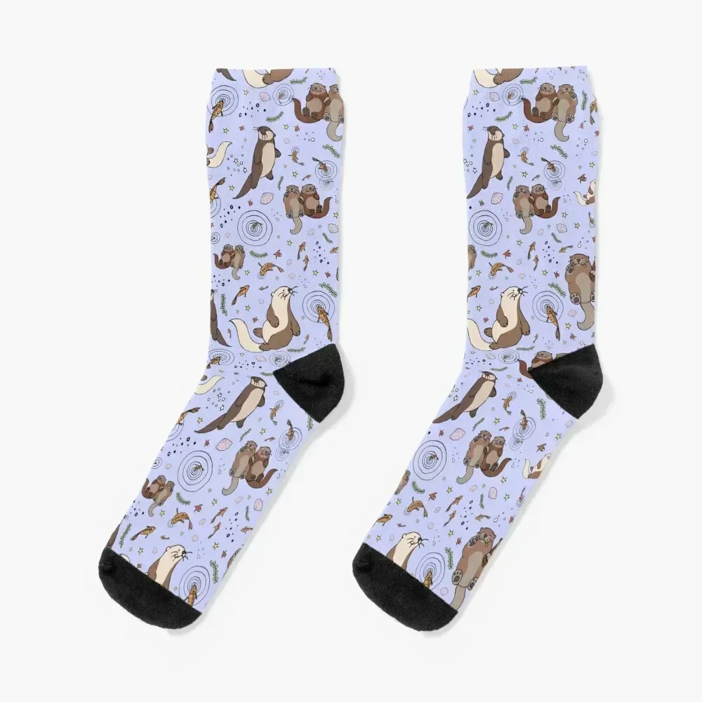 

Otters in Purple Socks Lots snow warm winter Stockings compression Men Socks Women's