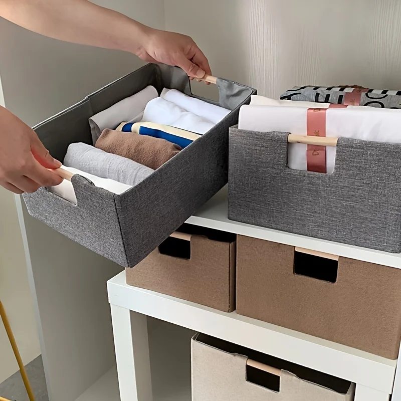 Diaper Storage Basket Wooden Handle ,Foldable Storage Container Basket, Fabric Storage Box, Children's Room Decoration