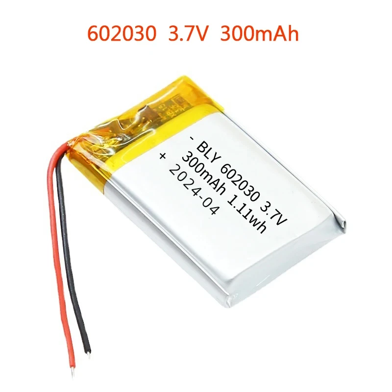 602030   3,7 V 300 mAh Polymer-Lithium-Ionen-Akku mit echter Kapazität für Spielzeug, LED-Licht, Bluetooth-Lautsprecher, Werkzeugzubehör