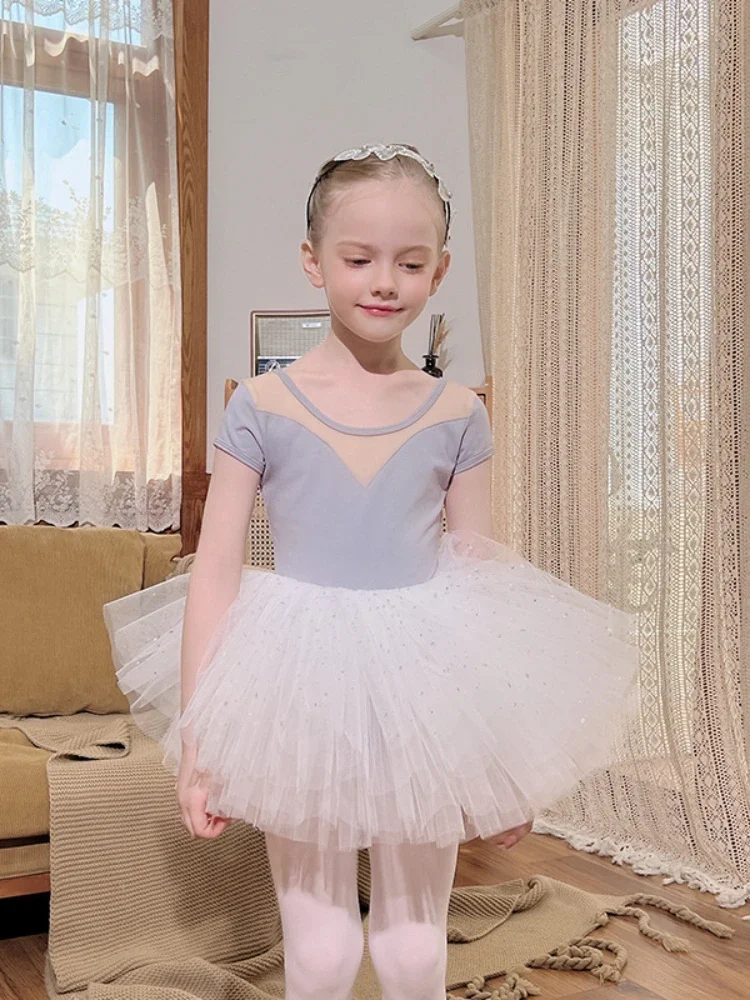 Costume da ballo per balletto per bambini, manica corta estiva, gonna da balletto nera per bambini, body da ginnastica, ballerina, abbigliamento, abito in tulle